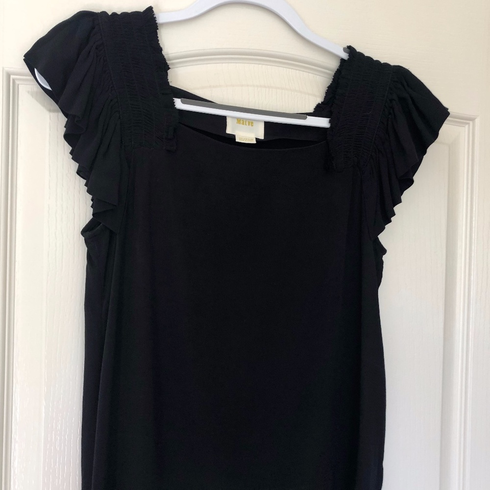Maeve Anthropologie Black Top with Ruffle Sleeves
